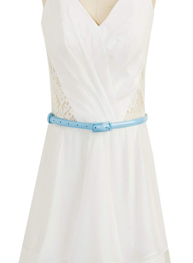 Selighting Women's Solid Color Faux Leather Skinny Belts for Dresses (One Size, Light Blue) - Image 2